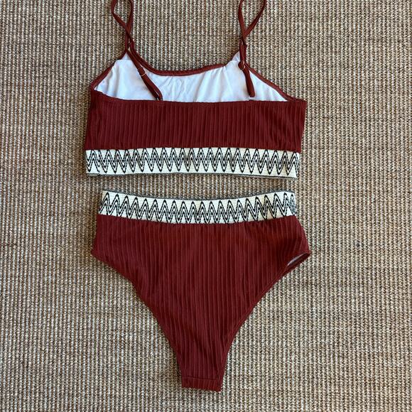 Rust Ribbed Two Piece Bikini Set - Picture 2 of 5